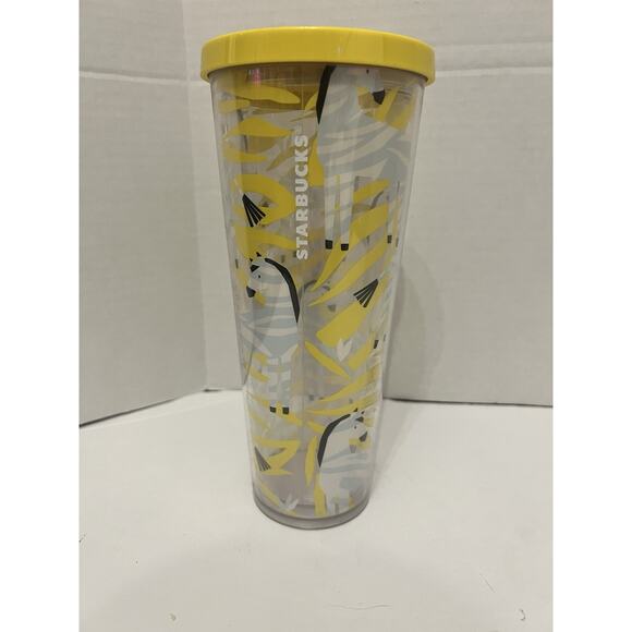 Starbucks Yellow Zebra Stripe Cold Cup Tumbler 24oz Venti NO STRAW w LID